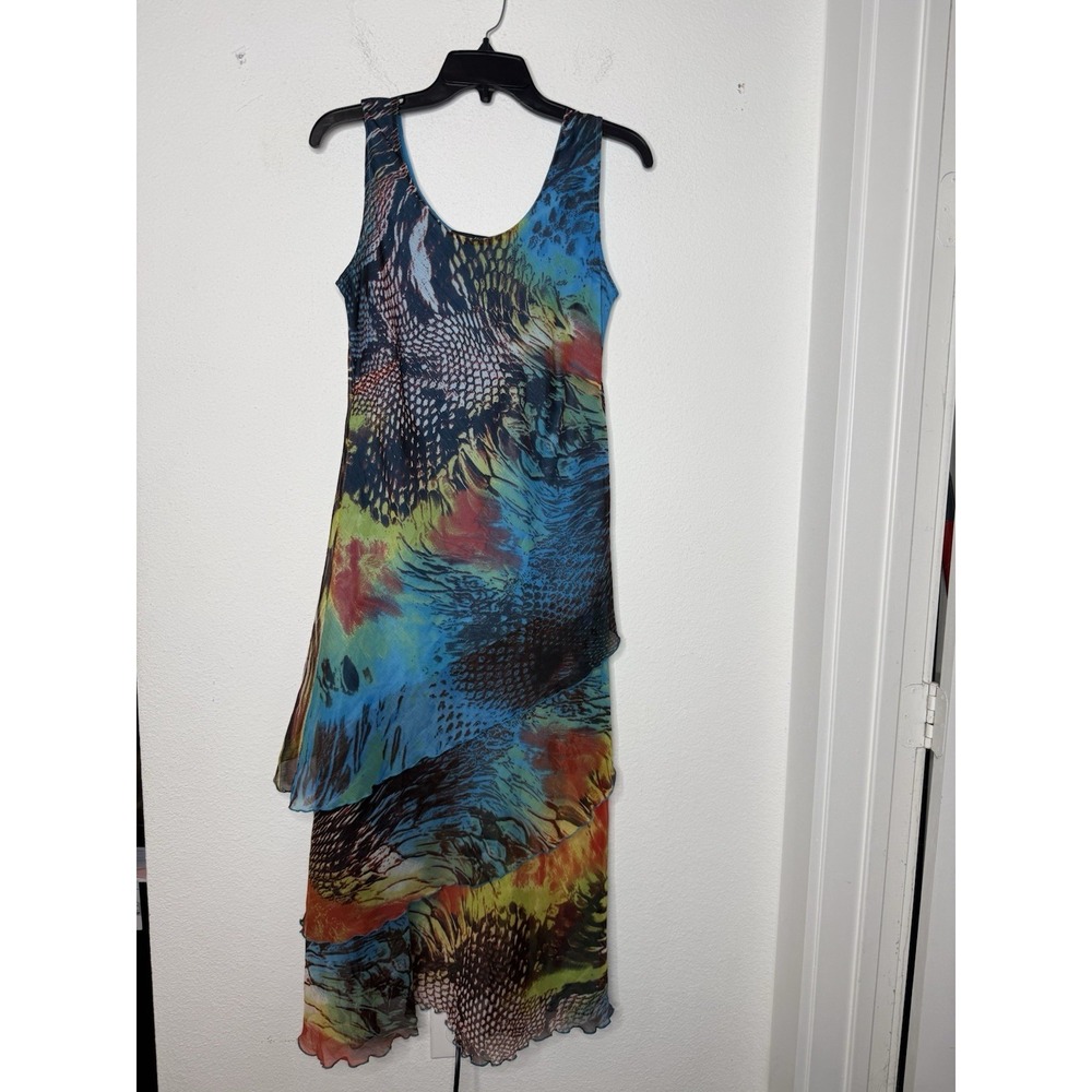Y2K Dress Women Size M Tiered Animal Print Sheer Sleeveless Resort Fairy Boho